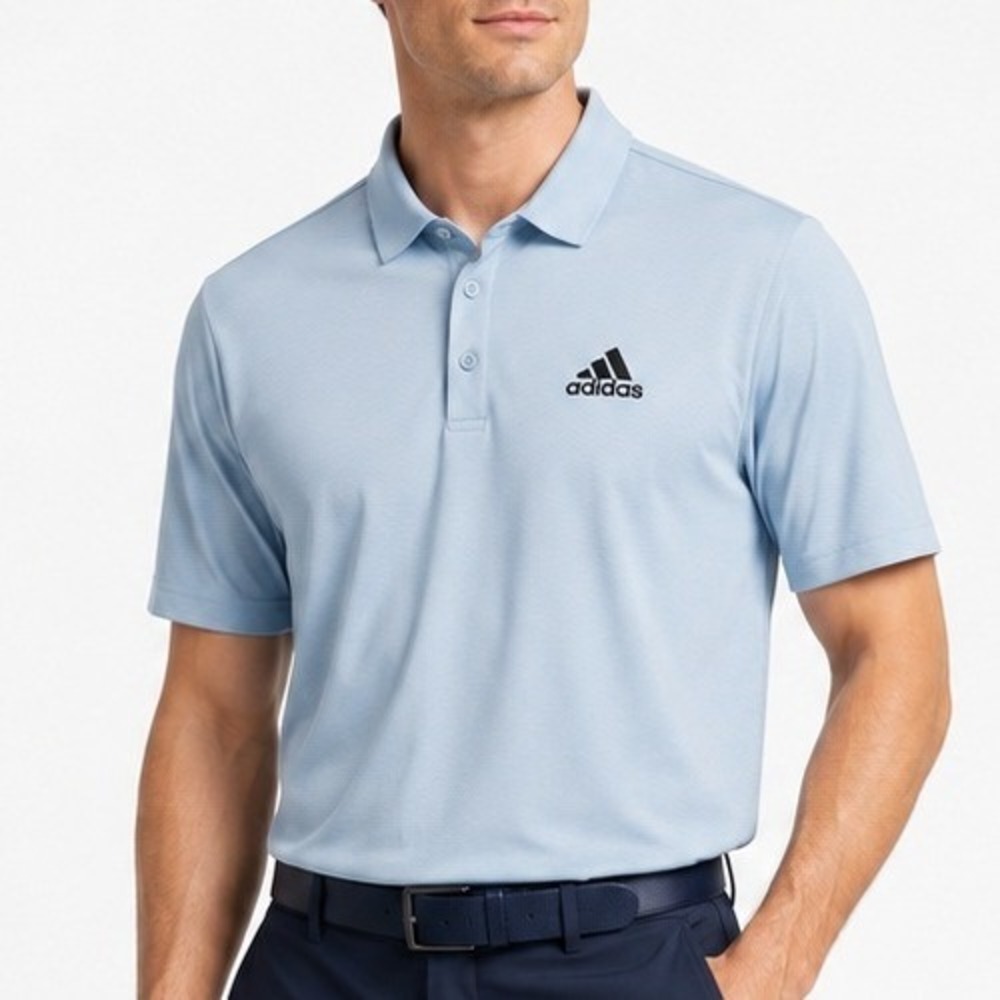 Adidas Mens Performance Polo Shirt Light Blue Short Sleeve Medium